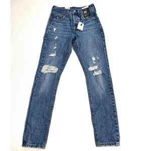 Womens Levi's 501 S Skinny High Rise Blue Skinny Jeans Premium Big E  23 X 30